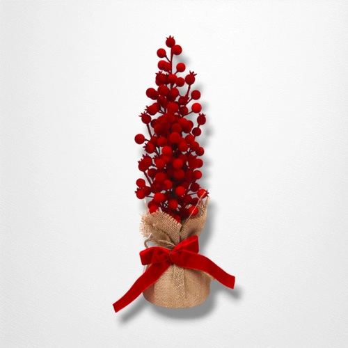Flocked Red Berry Tree in Burlap Pot - 42cm