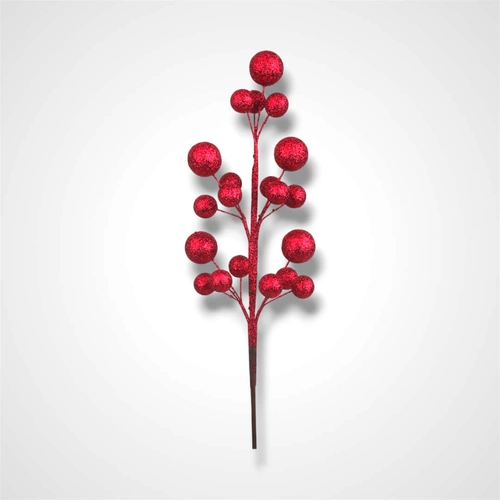 Cranberry Glitter Balls On Pick - 42cm
