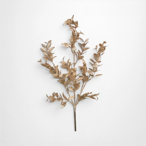 60cm Antique Gold Glitter Leaf Pick