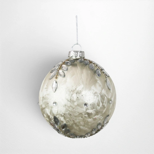 Glass White Bauble w/Crystal Detail - 10cm