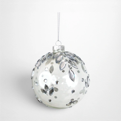 Clear Glass Bauble w/Crystal Detail - 10cm