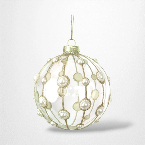 Clear Glass Bauble w/Pearl Detail - 10cm