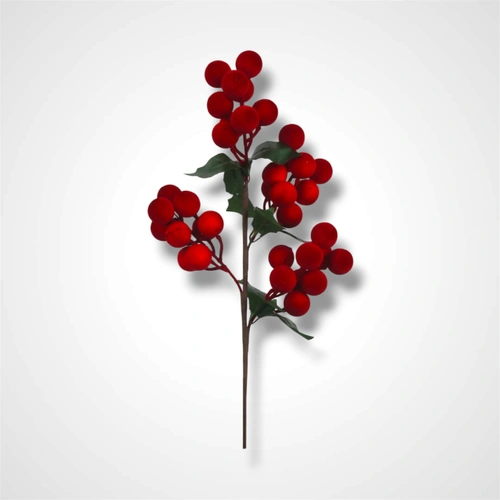 52cm Flocked Red Berries w/Leaves
