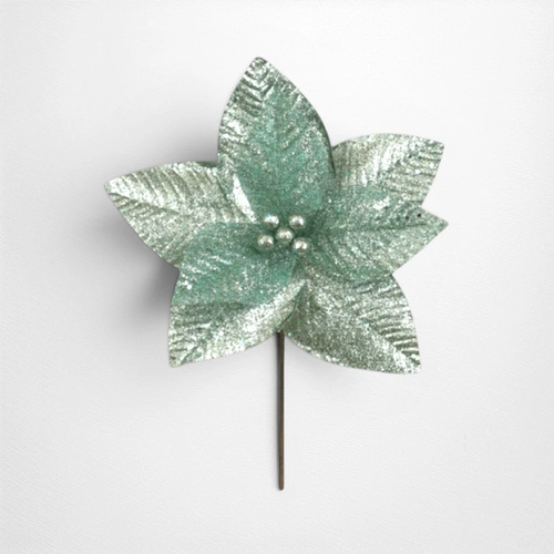 Sparkle Season Silver Poinsettia Clip D