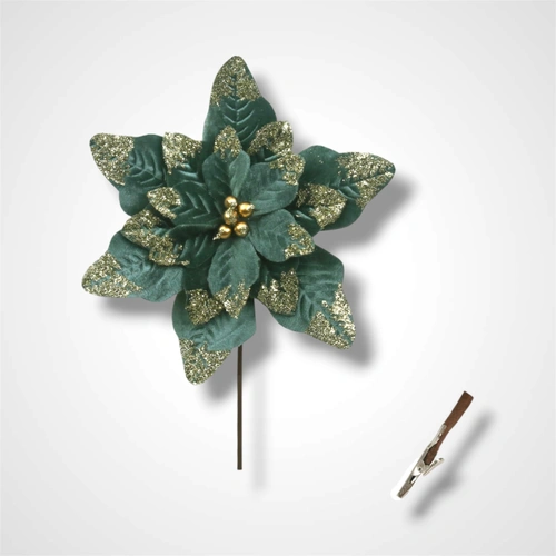 Sage Velvet Poinsettia w/Clip - 22cm