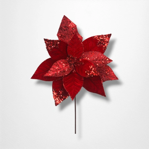 30cm Red Velvet Poinsettia w/50cm Stem