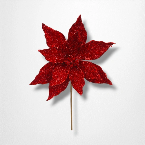 27cm Red Velvet Beaded Poinsettia