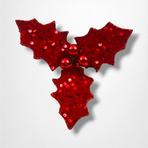 15cm Red Sequin Holly w/Clip