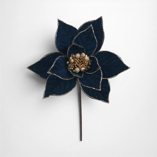 28cm Midnight Blue Poinsettia w/Rose Gold Detail