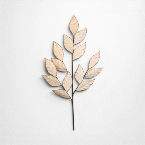 75cm Ivory Velvet Leaf Stem w/Glitter Detail