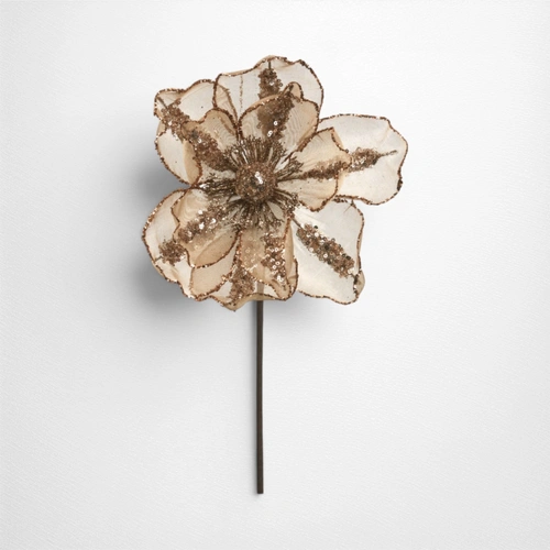 23cm Organza Magnolia w/Rose Gold Glitter Detail