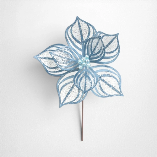 27cm Blue Denim Lace Poinsettia (50cm Stem)