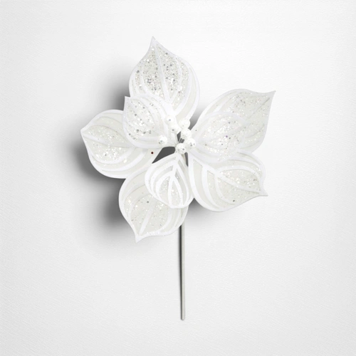 32cm White Lace Poinsettia w/50cm Stem