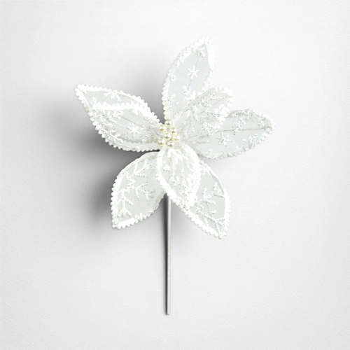 32cm White Lace Poinsettia w/50cm Stem