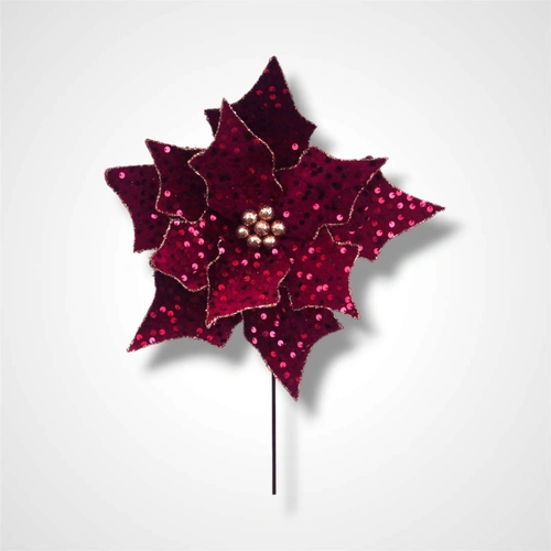 Plum Sequin Poinsettia - 29cm