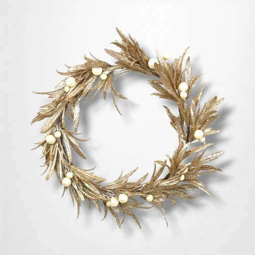 33cm Champagne & Pearl Mistletoe Wreath