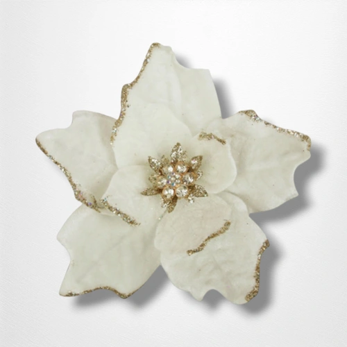 14cm Ivory Poinsettia w/Clip A