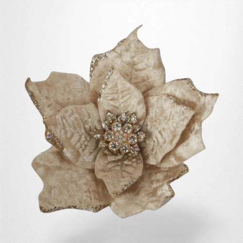 14cm Champagne Poinsettia w/Clip A