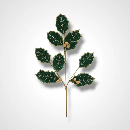 Emerald Green Velvet Holly Stem - 69cm