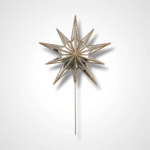Champagne Glitter Mirror Star Tree Topper - 22cm