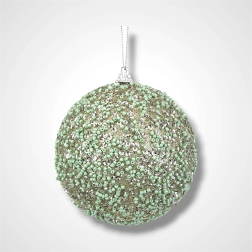 Platinum Glitter Beaded Bauble B - 10cm