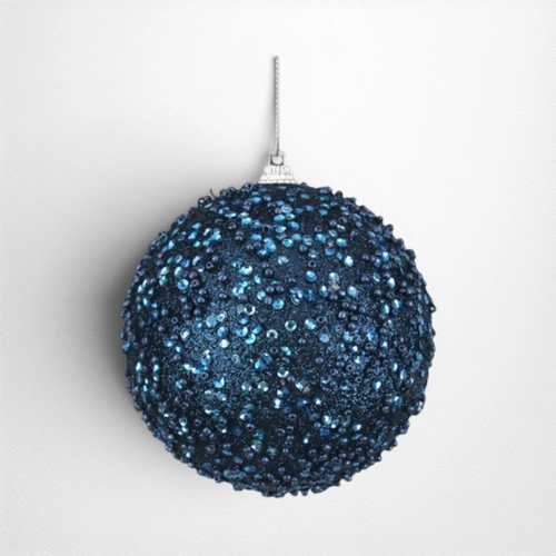 Navy Blue Beaded Bauble - 10cm