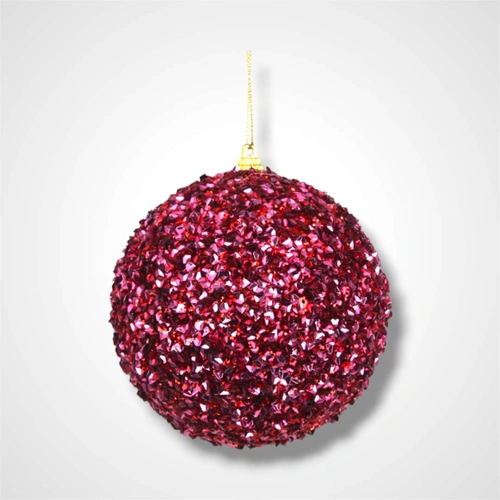 Cherry Red Glitter Beaded Bauble - 10cm