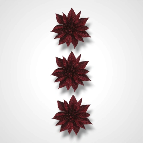 Cherry Red Glitter Flower A -  6.5cm - 3pk