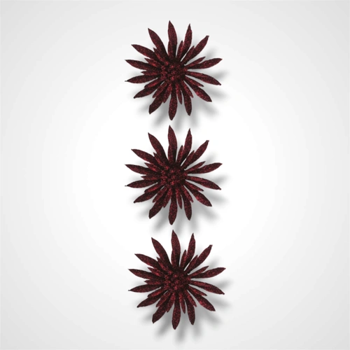 Cherry Red Glitter Flower B-  6.5cm - 3pk