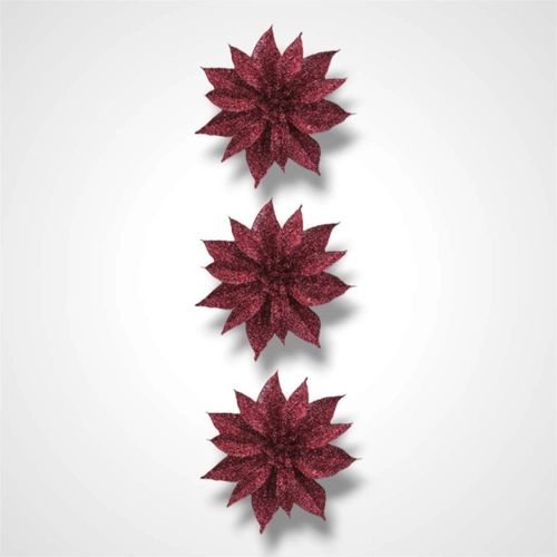 Rose Pink Glitter Flower C -  6.5cm - 3pk