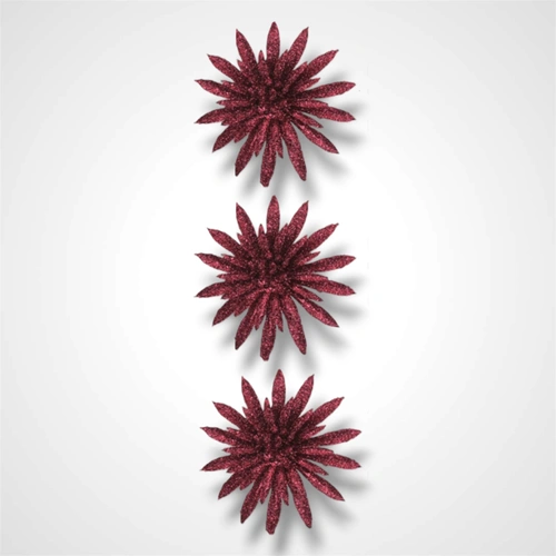 Rose Pink Glitter Flower D -  6.5cm - 3pk