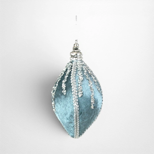 Arctic Blue Velvet Finial w/Glitter Detail - 13cm