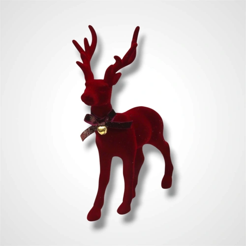 Burgundy Flocked Standing Reindeer