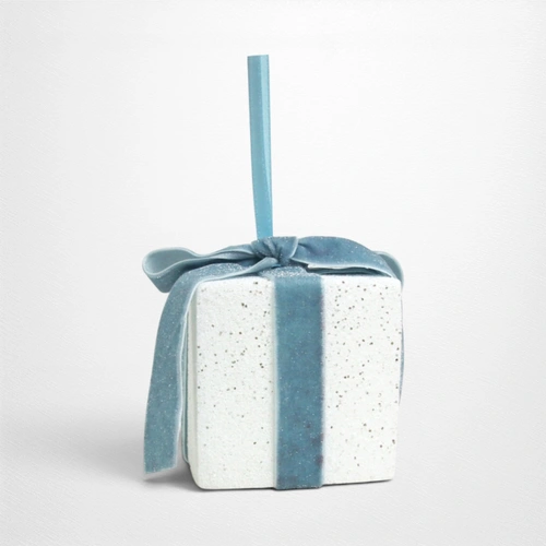 White Glitter Gift Box w/Pale Blue Ribbon - 8cm x 10cm