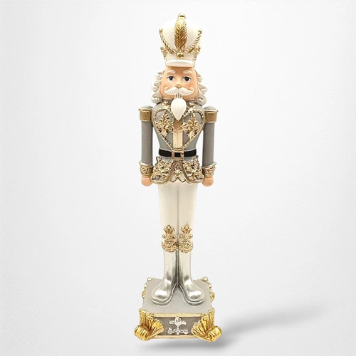 26.4cm Grey & White Poly Resin Nutcracker