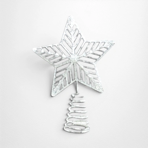 White Glitter Finish Star Tree Topper - 18cm