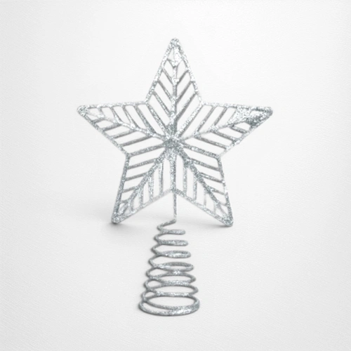 Silver Glitter Finish Star Tree Topper - 18cm