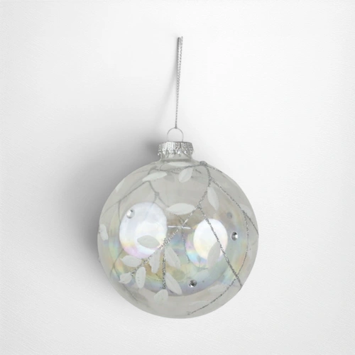 White Glass Bauble w/Detail (A) - 10cm