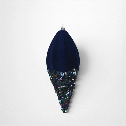 Navy Flocked Finial B - 13cm