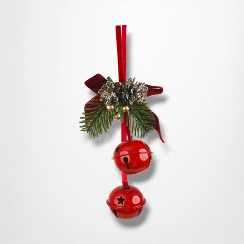 2 x 5cm Red Bells w/Burgundy Ribbon