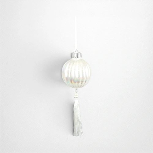 White Iridescent Bauble w/White Tassel (A) - 23cm