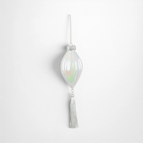 White Iridescent Finial w/White Tassel B - 23cm