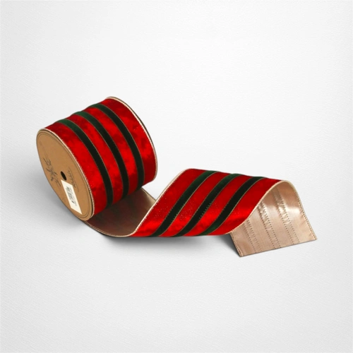 Red w/Green Inserts Velvet Wire Edged Ribbon