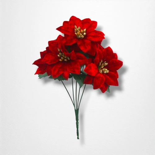 30cm 5 Head Red Poinsettia Bunch