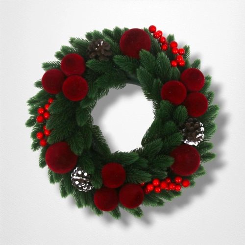 30cm Flocked Burgundy Bauble Wreath