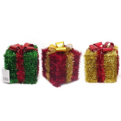 Tinsel Hanging Present - 4 assorted