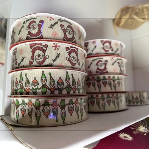 Wrapping Ribbon- white/red/green designs