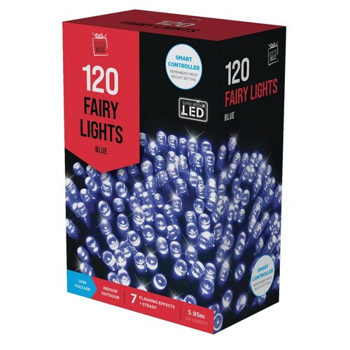 Blue LED Flashing Strings - 120 bulbs 5.95m