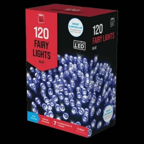 Blue LED Flashing Strings - 120 bulbs 5.95m