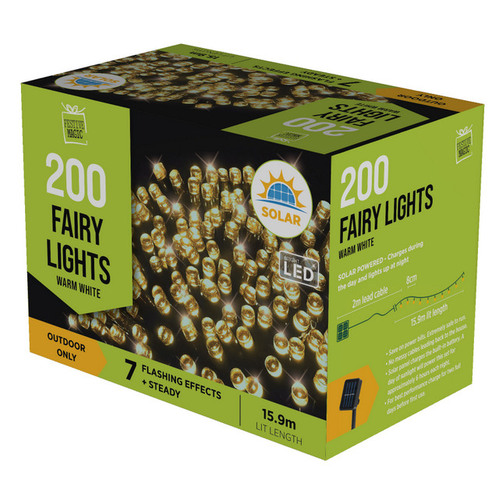 200 Warm White LED Solar String Lights